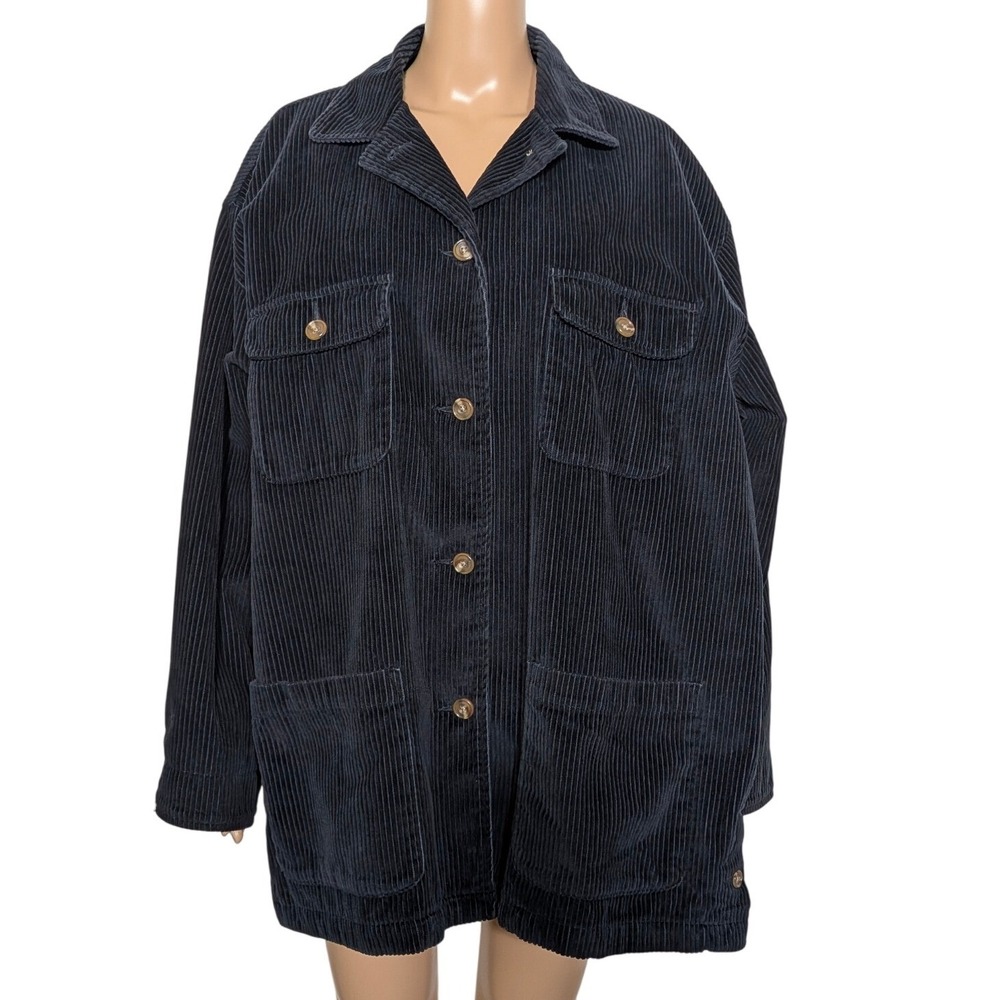 Eddie Bauer Corduroy Chore Jacket Women's XL Navy Blue Cotton Barn Coat
